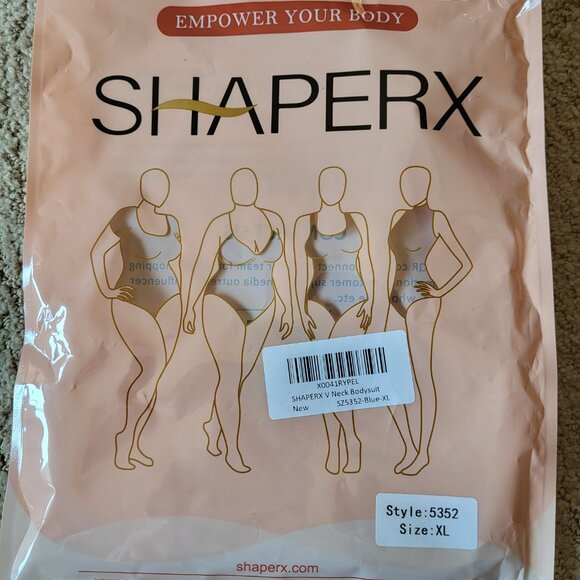 Women’s Long Sleeve V-Neck Bodysuit – Light Blue – NIP – Shaperx - Picture 10 of 12